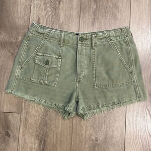 American Eagle Green Hi-rise Button-Fly Cut-Off Jean Shorts Size 6